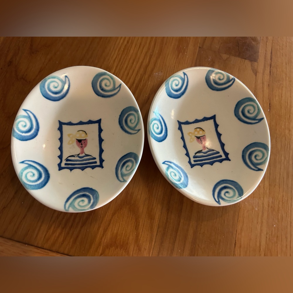Set of 2 treasure island pirate Laura Ashley Soap Dish dishes England Vintage